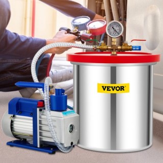 VEVOR Κιτ Θαλάμου Κενού με Αντλία 5 Γαλ 5CFM 1/3HP Μονού Σταδίου S... VEVOR Κιτ Θαλάμου Κενού με Αντλία 5 Γαλ 5CFM 1/3HP Μονού Σταδίου S...