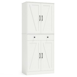 Costway Λευκός Ψηλός Κουζινό-Ντουλάπι με 4 Πόρτες, Συρτάρι & Ρυθμιζ...