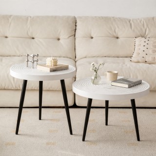 BAKAJI Σετ 2 Στρογγυλά Τραπεζάκια Καφέ Λευκά Βιομηχανικού Σχεδιασμο...