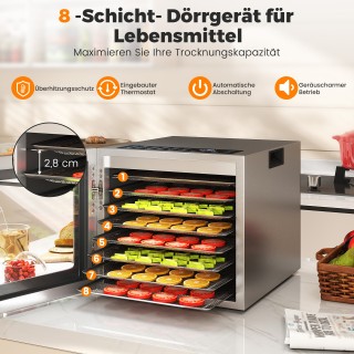 Costway Αποξηραντήρας 850W με 8 Θέσεις και Ρυθμιζόμενη Θερμοκρασία ...