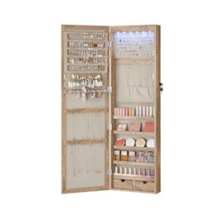 Costway Κρεμαστός αποθηκευτικός χώρος κοσμημάτων με LED και καθρέφτ...