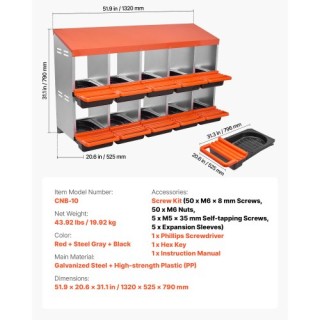 VEVOR Διώροφο Μεταλλικό Κουτί Φωλιάς με 10 Θέσεις και Προστατευτικό...