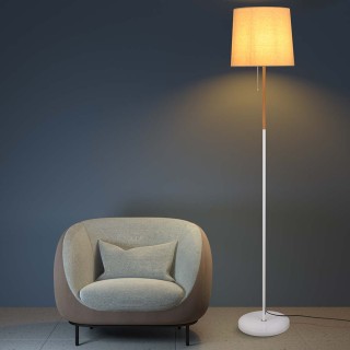 BAKAJI  Λάμπα Δαπέδου Μοντέρνου Σχεδιασμού με Καπέλο E27 Ύφασμα Ξύλ...