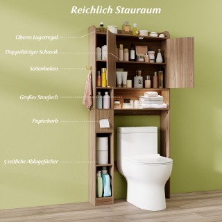 Costway Ντουλάπι Μπάνιου Γκρι με 2 Πόρτες, 6 Ανοιχτά Ράφια & Θήκη γ...