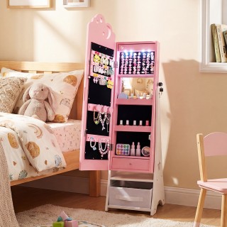 Costway Ροζ Παιδική Ντουλάπα Κοσμημάτων με Φωτισμό, Οργανωτής Κοσμη...