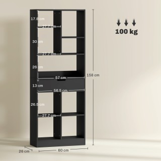 HOMCOM Μοντέρνα Ξύλινη Βιβλιοθήκη με Κεντρικό Συρτάρι και Κιτ Αντικ...