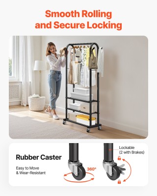 VEVOR Τροχήλατη Μεταλλική Κρεμάστρα Ρούχων με ράβδο και πλάγιους γά...