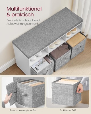 VASAGLE Πολυλειτουργικός πάγκος παπουτσιών με αποθηκευτικά κουτιά κ...