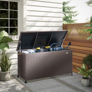 BAKAJI  Κουτί Αποθήκευσης Κήπου Πολυρατάν Αδιάβροχο με 2 Ρόδες Καφέ...