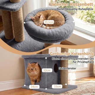 Costway Γκρι ονυχοδρόμιο γάτας 96 εκ. με σπηλιά, πλατφόρμα, κρεβάτι...