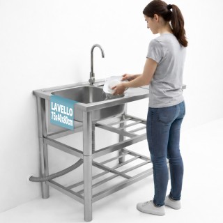 BAKAJI Νεροχύτης από Ανοξείδωτο Ατσάλι με Μπαταρία και Σετ Σιφόνι Ι...