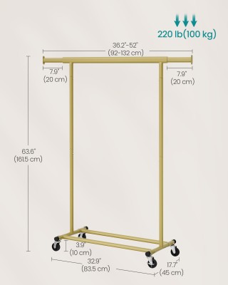 SONGMICS Ράγα Ρούχων σε Ρόδες, Βαρέως Τύπου, Προέκταση, 100kg, Συνα...