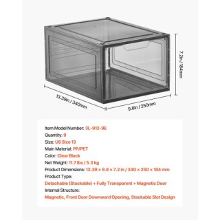 VEVOR Διαφανείς Μαύρες Στοιβαζόμενες Θήκες Παπουτσιών 9τμχ για Μέγε... VEVOR Διαφανείς Μαύρες Στοιβαζόμενες Θήκες Παπουτσιών 9τμχ για Μέγε...