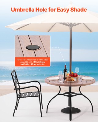 VEVOR Στρογγυλό Τραπέζι Βεράντας 103cm με Τρύπα Ομπρέλας για 4 Άτομ...