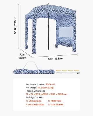 VEVOR Σκηνή Παραλίας 1.83 x 1.83 μ με Πλαϊνή Τέντα, UPF 50+ Προστασ...