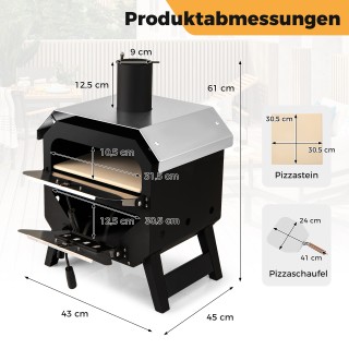 Costway Φορητός Φούρνος Πίτσας 12 με Πυρόλιθο και Κάλυμμα Οξφόρδης ...