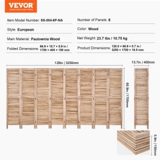 VEVOR  Ξύλινο Διαχωριστικό Δωματίου 8 Πάνελ για Χώρο/Γραφείο MZPF8M...