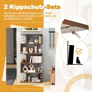 Costway Ξύλινη Βιβλιοθήκη με 5 Ράφια & Προστασία Ανατροπής Ελεύθερη...