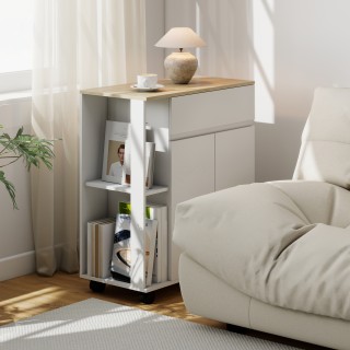 HOMCOM Καρότσι Κουζίνας με Συρτάρι, Ντουλάπι και 2 Πλαϊνά Ράφια, Ξύ...