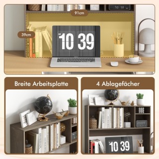 Costway Γκρι Επιτραπέζια Ραφιέρα Γραφείου με 4 Θέσεις Βιβλιοθήκης 7...