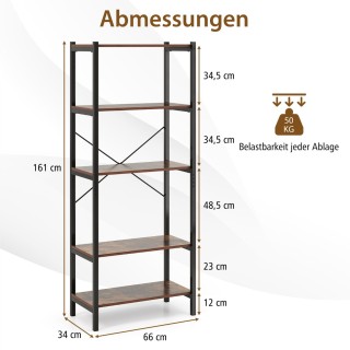 Costway  Βιβλιοθήκη 5 επιπέδων βιομηχανικού στυλ από ξύλο με μεταλλ...