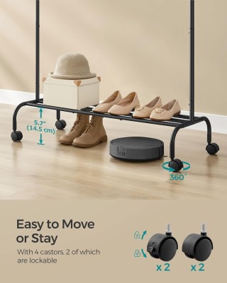 Μεταλλική Τροχήλατη Κρεμάστρα Ρούχων  Δαπέδου 103.5x41x155cm - Μαύρ...