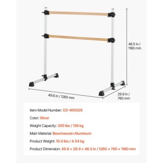 VEVOR Διπλή Ρυθμιζόμενη Μπάρα Μπαλέτου από Οξιά CZLDBLWG2GHGOCS85001V0 VEVOR Διπλή Ρυθμιζόμενη Μπάρα Μπαλέτου από Οξιά CZLDBLWG2GHGOCS85001V0