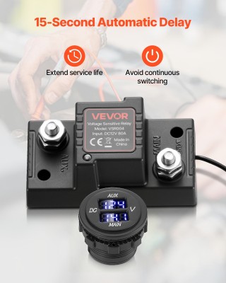 VEVOR Κιτ Απομόνωσης Διπλής Μπαταρίας, 12V 80A, Αυτόματος/Χειροκίνη...