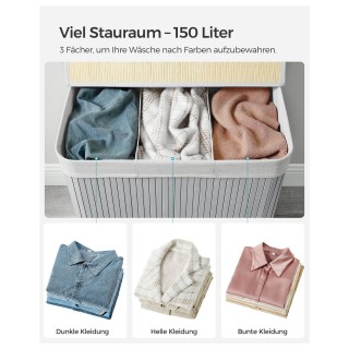 SONGMICS Καλάθι Απλύτων 3 Διαμερισμάτων , Γκρι, 150L,LCB091G01 SONGMICS Καλάθι Απλύτων 3 Διαμερισμάτων , Γκρι, 150L,LCB091G01