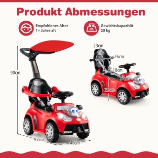 Costway Κόκκινο Παιδικό Αυτοκίνητο 3-σε-1 με Λαβή και Αποθηκευτικό ...