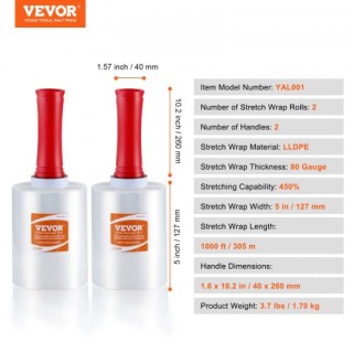 VEVOR Διάφανη Μεμβράνη Συσκευασίας 5x1000, 2τμχ, 80 Gauge με Λαβές ... VEVOR Διάφανη Μεμβράνη Συσκευασίας 5x1000, 2τμχ, 80 Gauge με Λαβές ...