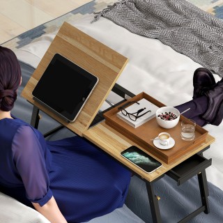 HOMCOM Ρυθμιζόμενη και Κεκλιμένη Βάση Οθόνης με Πλευρικό Συρτάρι, Ξ...