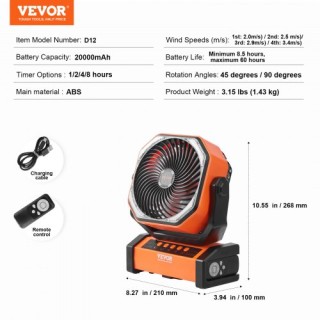 Φορητός Ανεμιστήρας VEVOR 228.6mm με LED Φανάρι 4 Ταχύτητες Swivel ... Φορητός Ανεμιστήρας VEVOR 228.6mm με LED Φανάρι 4 Ταχύτητες Swivel ...