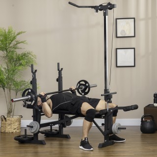 HOMCOM Πάγκος Γυμναστικής με Leg Press, Squat Rack και Leg Extensio...