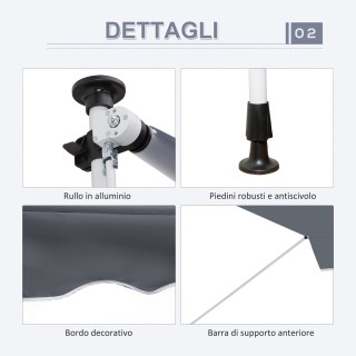 Outsunny Τέντα Ηλίου με Αναδιπλούμενους Βραχίονες και Τηλεσκοπική Δ...