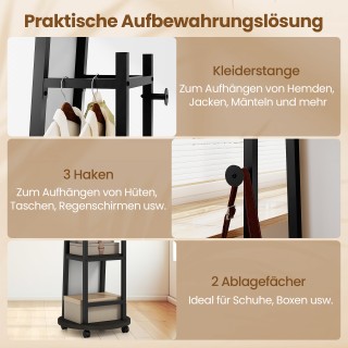 Costway Διπλής Χρήσης Ολόσωμος Καθρέφτης με 3 Γάντζους & Ράφια Αποθ...