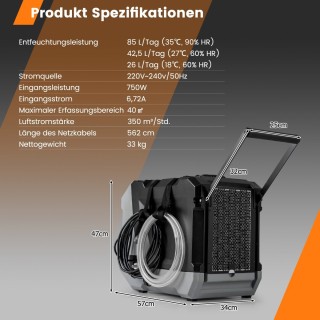 Costway Εμπορικός Αφυγραντήρας με Ενσωματωμένη Αντλία και Ψηφιακή Ο...