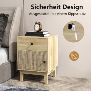 Costway Μποέμ Ρατάν Κομοδίνο με Συρτάρι και Ντουλάπι HU10765NA