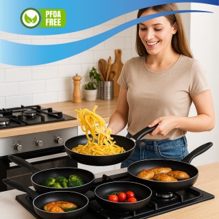BAKAJI Σετ 4 Αντικολλητικά Τηγάνια Vulcano, 16-20-24-28 εκ, Με Μαλα...