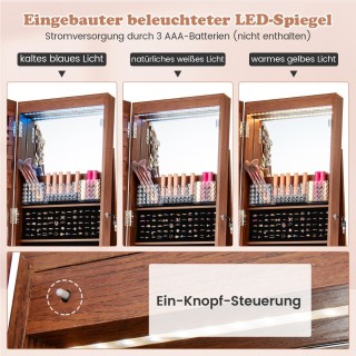 Costway  Στυλάτη Ντουλάπα Κοσμημάτων με Ολόσωμο Καθρέφτη και LED Φω...