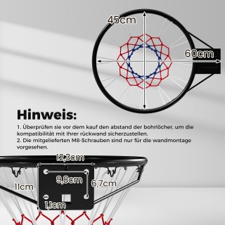 Costway Στεφάνι Μπάσκετ με Δίχτυ για Επιτοίχια Τοποθέτηση Ø45cm - Μ...