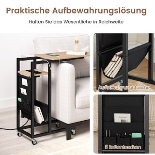 Costway  Γκρι βοηθητικό τραπεζάκι C με σταθμό φόρτισης, συρόμενη επ...