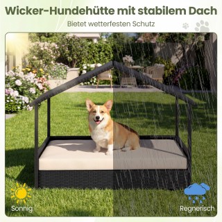 Costway Ανωμένο Ρατάν Σοφάκι με Σκίαστρο για Μικρούς και Μεσαίους Σ...