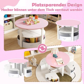 Costway Στρογγυλό Παιδικό Τραπέζι με 4 Καρέκλες: 5-κομμάτι Σετ Παιδ...