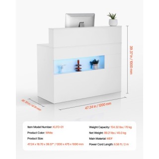 VEVOR Λευκός Παραλληλόγραμμος Πάγκος Υποδοχής - 47.24 (120 cm) YBQT...