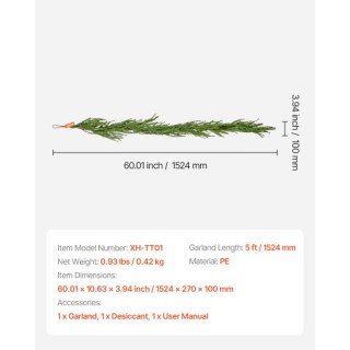 VEVOR Χριστουγεννιάτικη Γιρλάντα Faux Norfolk 1,5μ για Τζάκι SDHDNF...