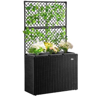 BAKAJI  Μαύρη Ζαρντινιέρα με Πλέγμα από Πολυρατάν 3 Δοχεία για Φυτά...