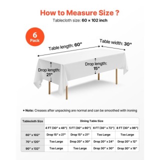 VEVOR Σετ 6 Λευκών Τραπεζομάντηλων για Ορθογώνια Τραπέζια, 60 x 102...