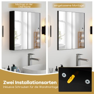 Costway Μαύρο Ντουλάπι Μπάνιου με Καθρέφτη 62 x 65 εκ. με 2 Καθρεπτ...