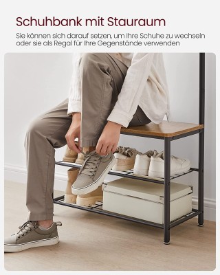 VASAGLE Μεταλλικό Έπιπλο Εισόδου με 3 Ράφια και 9 Κρεμάστρες, Καρυδ... VASAGLE Μεταλλικό Έπιπλο Εισόδου με 3 Ράφια και 9 Κρεμάστρες, Καρυδ...